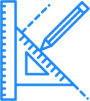 Blue Illustration of protractor against ruler with pencil drawing straight line for jobs in architecture